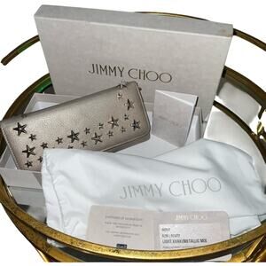 Jimmy Choo NINO Star Studded Wallet Light Khaki Metallic Mix Full Inclusion